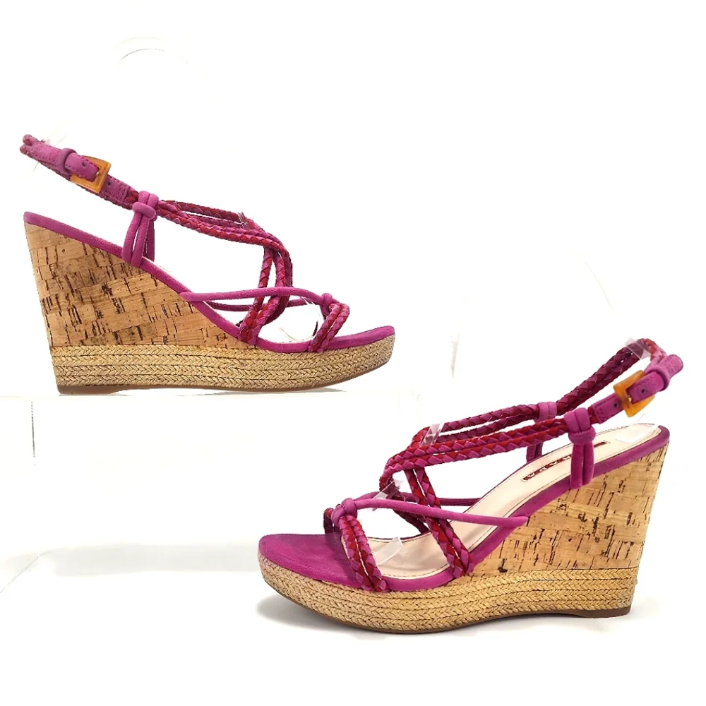 PRADA - Wedge sandals, pink, ankle strap, 4.25" heel, size 8 - Picture 4 of 16